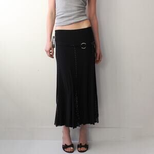 Y2K Black Glam Midi Skirt by Damee